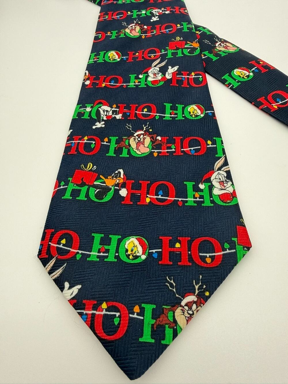 Vtg 1998 Looney Tunes Christmas Tie Navy Ho Ho Ho Bugs Bunny Daffy Taz Mens 57"